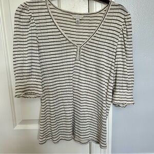 Lucky Brand Black and White Striped V-Neck Blouse